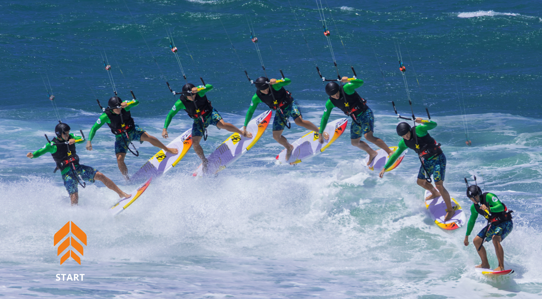 Kitesurf wave riding trick