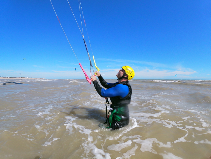 kiteboarder taking kitesurf lessons  