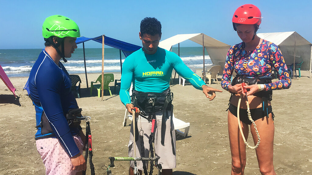 woman taking kite lesson